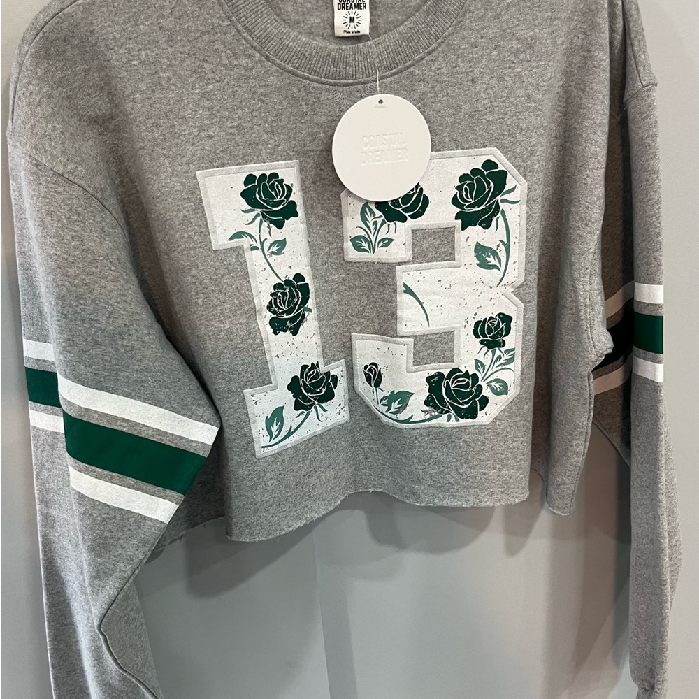 Gray Cropped Sweatshirt with Green Accents - Picture 8 of 8